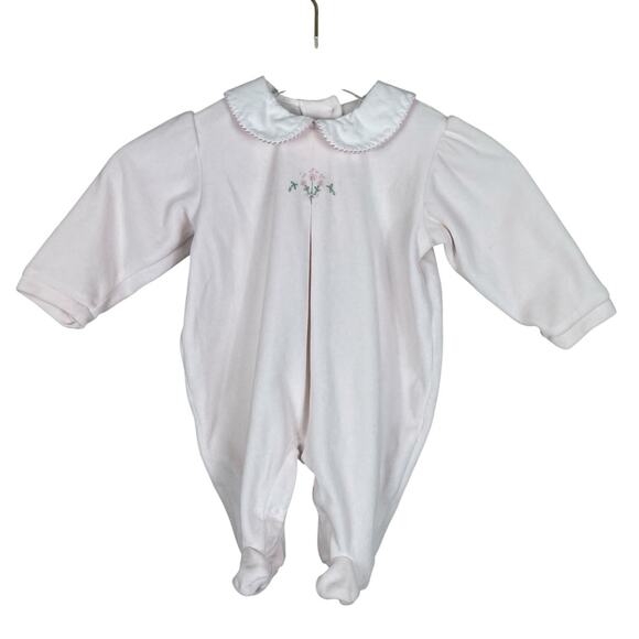 Vintage Strasburg Footie Collared Embroidered Snaps Light Pink Size 6 Months - Picture 1 of 11